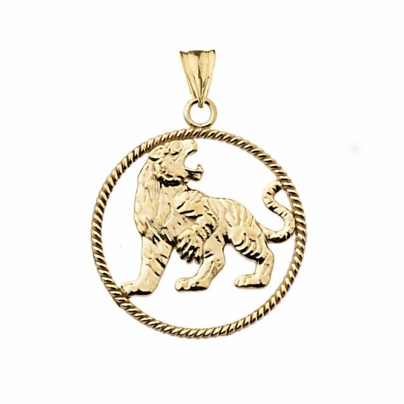 Solid 10k Gold Lion Rope Pendant Yellow Rose White